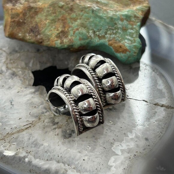 Priscilla Apache Native American Sterling Half-Moon Post Earrings For Women - Picture 4 of 10